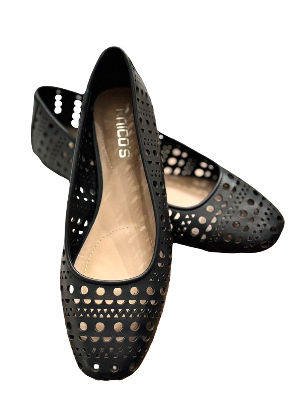 BARLEY WORN Chico's Black Leather Lace Ballet Flats